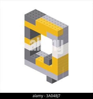 Lettera Q nella vista isometrica assemblata da blocchi di plastica. Illustrazione vettoriale Illustrazione Vettoriale