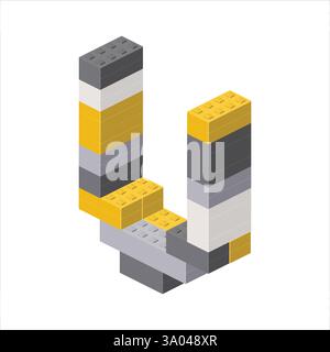 Lettera U nella vista isometrica assemblata da blocchi di plastica. Illustrazione vettoriale Illustrazione Vettoriale