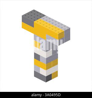 Lettera T nella vista isometrica assemblata da blocchi di plastica. Illustrazione vettoriale Illustrazione Vettoriale