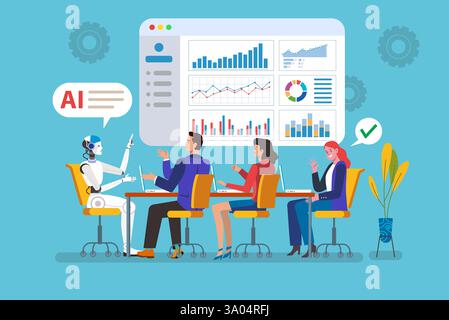 Impiegati che utilizzano l'intelligenza artificiale per analizzare i dati e migliorare le prestazioni aziendali Foto Stock