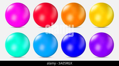 collezione di palline 3d colorate e realistiche. Set di sfere 3d lucide isolate. Illustrazione vettoriale Illustrazione Vettoriale