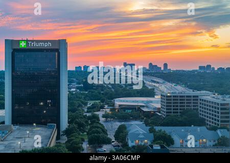 Texas, JUL 7 2024 - Vista ad angolo alto del paesaggio urbano di Dallas Foto Stock