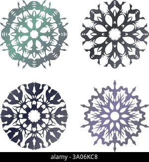 Mandala con anatre e sagome di alberi Illustrazione Vettoriale