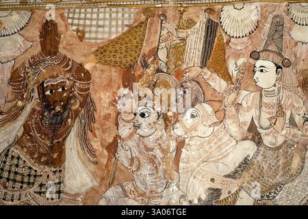 Murales nel tempio veerabhadra a Lepakshi, Andhra Pradesh, India, Asia Foto Stock