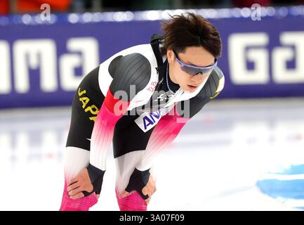 Wataru Morishige (JPN) in gara maschile di 500 m durante la Coppa del mondo ISU 6 il 28 febbraio 2025 a Thialf a Heerenveen, Paesi Bassi crediti: SCS/Soenar Chamid/AFLO/Alamy Live News Foto Stock