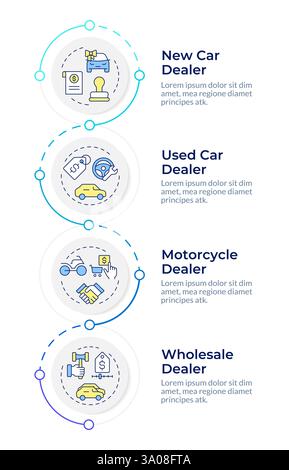 Modello di progettazione infografica per i tipi di concessionaria auto Illustrazione Vettoriale