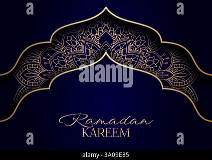 Sfondo decorativo con design a tema Ramadan in oro e viola Illustrazione Vettoriale