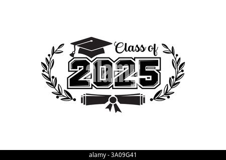 laureato in classe 2025. Il concetto di decorare le congratulazioni per i laureati. Illustrazione Vettoriale