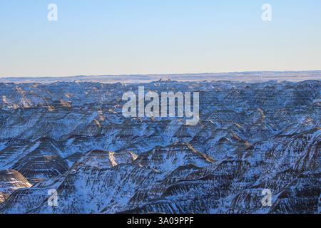 Badlands National Park dusted with snow Foto Stock