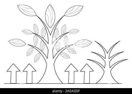 Lavorazione di piante in crescita grafica continua su una linea e illustrazione vettoriale minimalista con contorno isolato Illustrazione Vettoriale