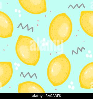 Sfondo con motivo senza cuciture e limoni gialli. Illustrazione Vettoriale