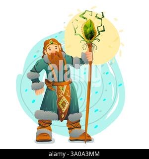 Uomo druido con barba rossa su sfondo bianco. eps10 vettoriale Illustrazione Vettoriale