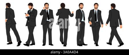 Set di personaggi d'affari in pose diverse Illustrazione Vettoriale