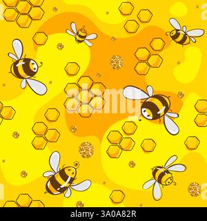 Simpatico motivo senza cuciture con api volanti. Illustrazione vettoriale Illustrazione Vettoriale