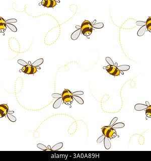 Simpatico motivo senza cuciture con api volanti. Illustrazione vettoriale Illustrazione Vettoriale