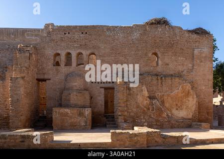 La Chellah, situata sulla riva sud dell'estuario del Bou Regreg a Rabat, in Marocco, è una necropoli medievale musulmana e sito archeologico. Foto Stock