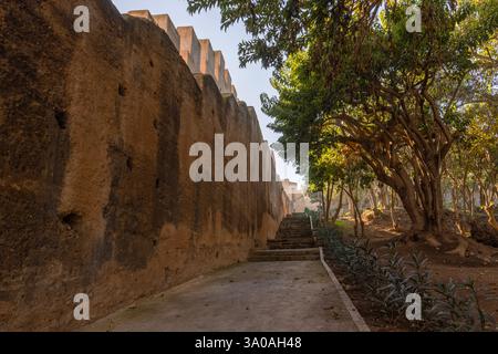 La Chellah, situata sulla riva sud dell'estuario del Bou Regreg a Rabat, in Marocco, è una necropoli medievale musulmana e sito archeologico. Foto Stock