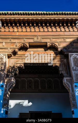 Dettagli nel piccolo Riad al Palazzo Bahia, Marrakech, Marocco Foto Stock