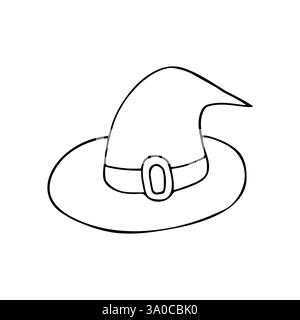Cappello da strega. Elemento decorativo, scrapbooking. Illustrazione di Halloween in stile disegno a mano. Elemento del tuo design, icona carina, segno, simbolo, spilla Illustrazione Vettoriale