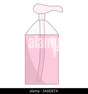 Flacone dispenser riempito con prodotto per la pulizia rosa, che favorisce le pratiche di igiene e pulizia, illustrazione vettoriale stile doodle Illustrazione Vettoriale
