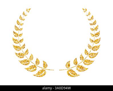 Corona d'alloro glitter oro. Ramo di palma d'oro, ricompensa per il vincitore. Illustrazione Vettoriale