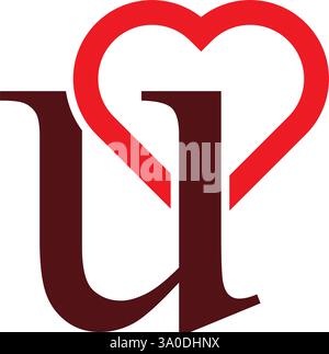 Logo Love Inspired Letter U Illustrazione Vettoriale
