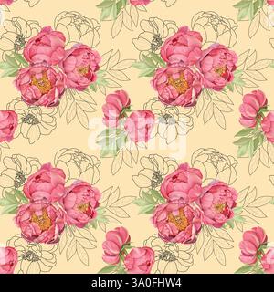 Modello senza cuciture con peonie rosa Foto Stock