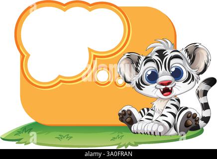 Adorabile cucciolo di tigre seduto accanto a una bolla di discorso Illustrazione Vettoriale