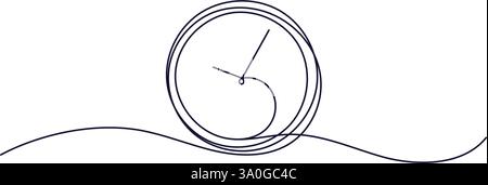 Orologio con freccia. Una linea sottile simbolo continuo sul tema di tempo, scadenza, mattina, tempo di lavoro su sfondo trasparente. Risparmia tempo conc Illustrazione Vettoriale
