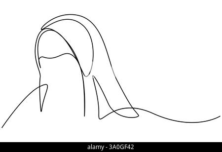 Donna in hijab che prega una sola linea disegnando vettore, continua una linea donne musulmane disegnano Illustrazione Vettoriale