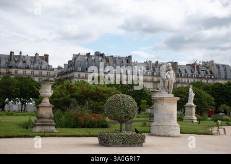 Esplorando il Giardino dei Tulipani vicino al Museo del Louvre di Parigi, Francia. Foto Stock