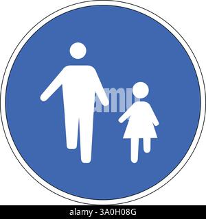 Cartello rotondo francese su sfondo blu: Ingresso all'area pedonale Illustrazione Vettoriale