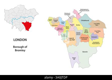 Mappa vettoriale Bromley Wards, Londra, Regno Unito Foto Stock