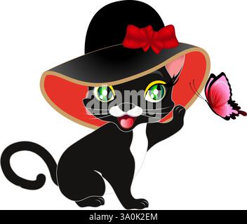 Gattino che gioca con una farfalla. Illustrazione Vettoriale