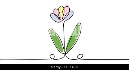Flower disegno continuo su una linea. Illustrazione Vettoriale