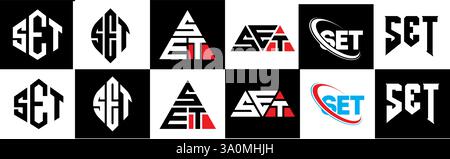 IMPOSTA il logo Letter in sei stili. IMPOSTA poligono, cerchio, triangolo, esagono, stile piatto e semplice con logo lettera di variazione colore bianco e nero Illustrazione Vettoriale