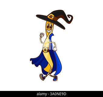 Cartoni animati per la festa di Halloween, divertente personaggio vettoriale. Il personaggio dei cartoni animati della pasta natalizia di Halloween con un sorriso funky su fac Illustrazione Vettoriale