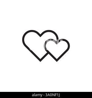 Icona cuore doppio. Simbolo di connessione amore. Forma di relazione romantica. Contorno semplice nero. Illustrazione Vettoriale