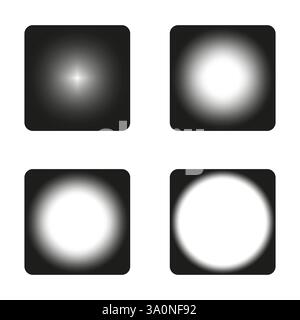 Pulsanti sfumatura scura. Elementi luminosi astratti. Interfaccia utente moderna. Contrasto bianco e nero. Illustrazione Vettoriale