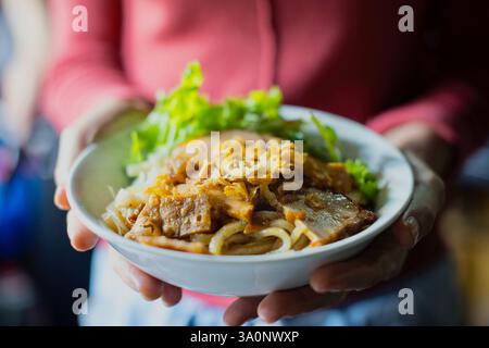 La foto mostra i noodles Cao Lau, un piatto regionale che si può trovare a HOI AN, Vietnam il 2 novembre 2017. Foto Stock