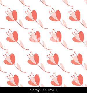 Motivo floreale senza cuciture con petali rossi e rosa su sfondo bianco Illustrazione Vettoriale