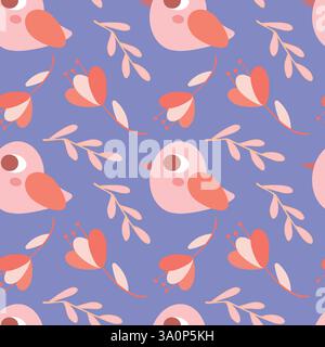 Schema senza cuciture di uccelli e fiori su sfondo pastello Illustrazione Vettoriale