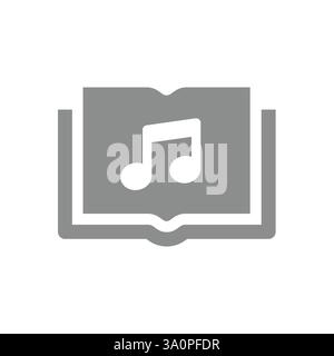 Audiolibro con icona vettoriale note musicali. Simbolo semplice dell'audio book. Illustrazione Vettoriale