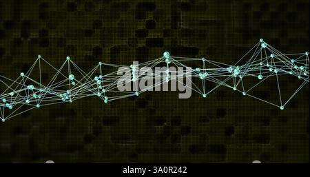 Immagine della rete di connessioni e forme su sfondo nero Foto Stock