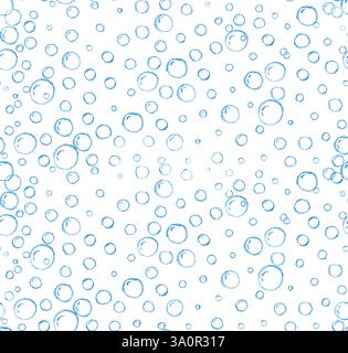 Doodle modello senza cuciture di sapone disegnato con gesso o pastello. Elementi ripetuti con bolle d'acqua al carbone. Schizzo di gesso forme arrotondate di bibite frizzy Illustrazione Vettoriale