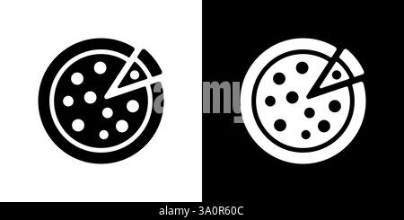 Icona minimalista della pizza in bianco e nero con design a segmenti a fette Illustrazione Vettoriale