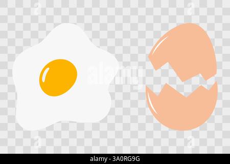 Uovo fritto a mano libera con tuorlo e guscio d'uovo crepato giorno dell'uovo o carte menu elemento di design Set 2. Illustrazione vettoriale isolata schede tematiche, materiali di stampa o banner promozionali Web, opuscoli, etichette Illustrazione Vettoriale