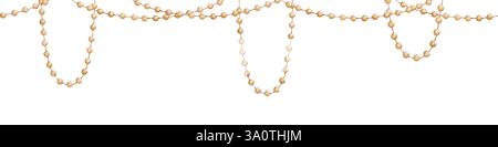 Illustrazione senza cuciture con bordo di ghirlanda con palle e corde dorate. Illustrazione ad acquerello di schemi per circo, carnevale o festivi su sfondo isolato. Cornice colorata per feste infantili. Foto Stock