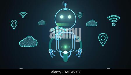 Immagine dell'icona del robot sopra le icone dei supporti Foto Stock
