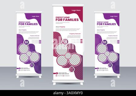 Progettazione di volantini immobiliari moderni , modello di pubblicità per la vendita di immobili Illustrazione Vettoriale